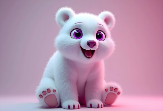 Happy little Pollar bear with bright purple eyes