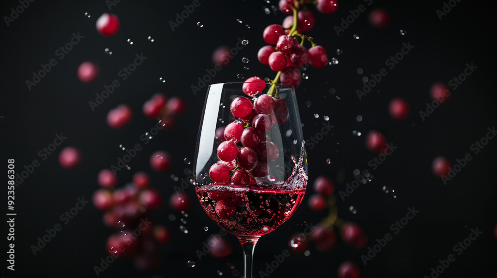 Wall mural glass of wine and grapes.