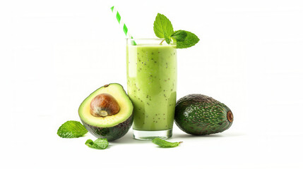 Fototapeta premium A glass of fresh avocado fruit juice smoothie closeup view