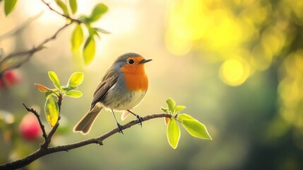 Obraz premium A bird perched on a branch in a protected wildlife sanctuary, symbolizing species preservation.