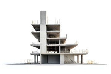 Fototapeta premium Modern concrete building structure under construction isolated on white background 