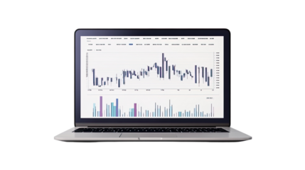 laptop with diagrams transparent background