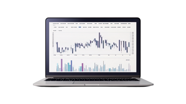 laptop with diagrams transparent background