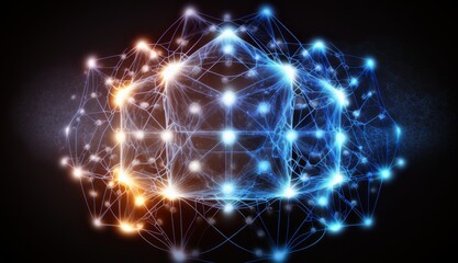 Fototapeta premium Tech Lattice: Pulsating Nodes Connect in a Web of Energy