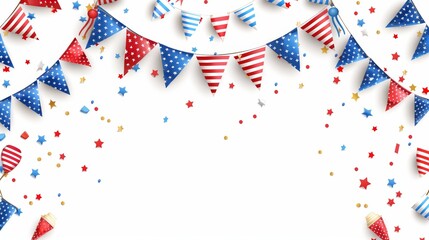 Obraz premium Festive Frame Border Background for Labor Day Celebration with Red, White, and Blue Bunting and Confetti