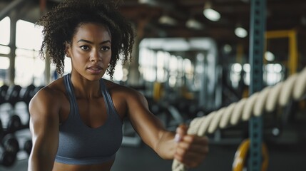 Fototapeta premium Focused Woman Training with Battle Ropes