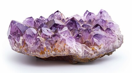 Stunning amethyst crystal cluster showcasing vibrant purple hues on a neutral background