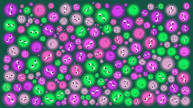 Cute Cartoon bacteria, virus character. Video flat cartoon animation design element. 4K video footage. Viral infection and disease epidemic concept