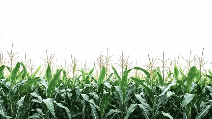 Cornfield with lush green plants reaching for the sky on a bright, clear day