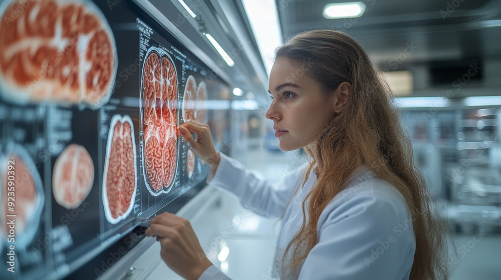 Leinwandbilder a medical expert studies detailed brain imaging data on a digital display, reflecting intense concen