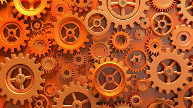 Steampunk orange gear pattern with mechanical elements for unique accessories