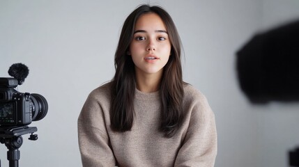 Soodap engages the camera while preparing for her next blog post in a softly lit creative environment