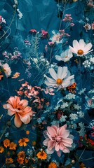 Fototapeta premium Digital sea surrounded by flowers illustration poster background
