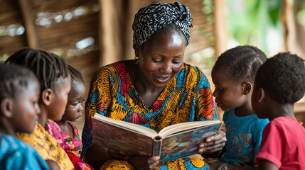 Fototapeta na wymiar African Woman Reading to