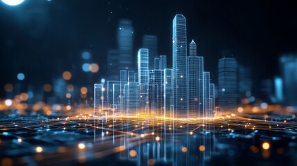 Cyber Metropolis: A futuristic cityscape, illuminated by intricate networks of data, embodying the concept of a smart city in a visually stunning digital art piece.