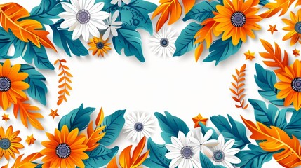 Naklejka premium Vibrant Floral Frame Celebrating India Independence Day with Colorful Flowers and Leaves