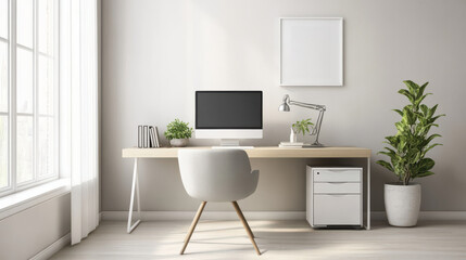 A clutter-free workspace with a sleek desk and minimalist decor, emphasizing simplicity and productivity.