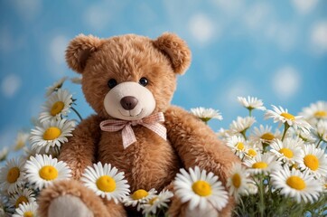 Obraz premium A Cute Teddy Bear Surrounded by Daisies