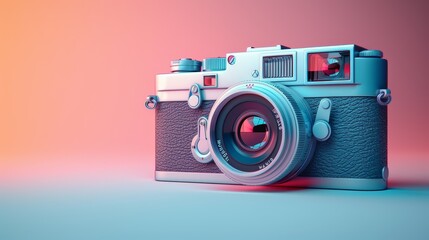 Vintage Camera Celebrating World Photography Day on a Soft Pastel Background with Modern Aesthetic