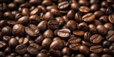 Obraz premium Background of roasted coffee beans with pleasant aroma.