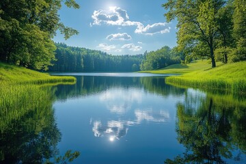 Tranquil Lake Reflecting a Sunny Summer Day
