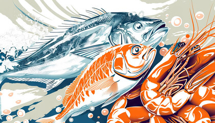 Fototapeta premium Fresh Catch: Seafood Delights from the Depths of the Ocean - Dive into a sea of seafood options, from fish to shellfish, promising a fresh and flavorful dining experience