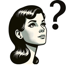 はてなマークと考える女性の顔のイラスト