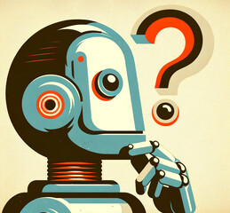 はてなマークと考えるロボットのイラスト