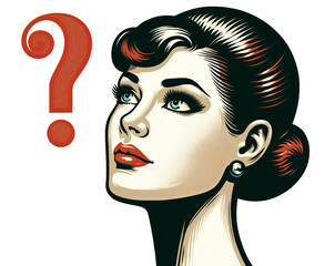 はてなマークと考える女性の顔のイラスト