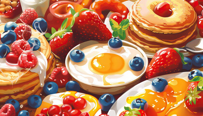 Obraz premium Breakfast Bliss: Rise and Shine with the Best Morning Meals - Start your day right with a selection of breakfast essentials, from cereals to pancake mixes, for a blissful morning meal