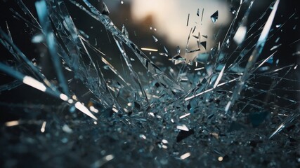 A composition of shattered glass with a digital twis also known ast where each shard reflects a different aspect of digital media.