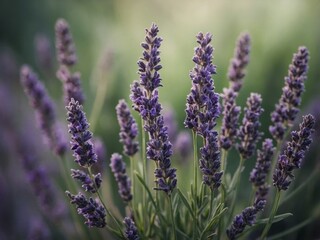 Obraz premium A watercolor sprig of lavender with gentle purple hues and green stems.