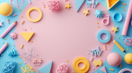 Colorful Border Frame Background with Geometric Shapes for Back to School Concept - Creative and Vibrant Design