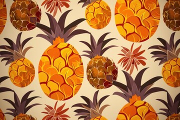 pineapple pattern with vibrant orange and brown hues for nostalgic home decor.