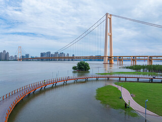 Summer scenery of Hongshan River Beach in Wuhan