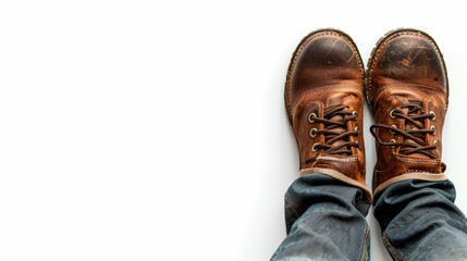Labor Day Celebration Frame Border Background with Work Boots and Jeans on White Space