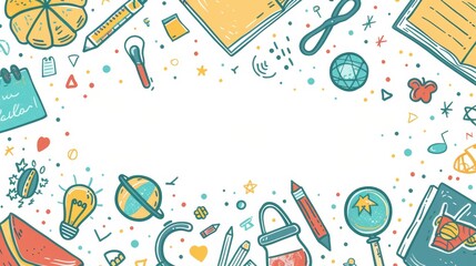 Colorful Education Back to School Background with Fun and Creative Doodles for Students and Teachers