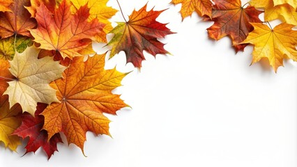 Fototapeta premium Isolated autumn leaves on a white background, fall, foliage, seasonal, colorful, orange, red, yellow, nature, isolated, leaf