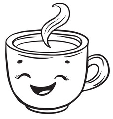 Children's Coloring Page Of A Funny Cup Of Coffee Vector