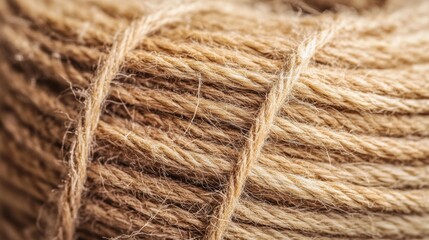 Fototapeta premium Close-up of a natural jute twine skein. Linen rope spool texture in the background. 