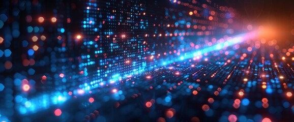 Obraz premium Abstract Digital Background with Binary Code and Glowing Lights