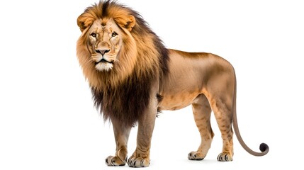 Obraz premium Majestic Lion Proudly Standing with Flowing Mane Showcasing Strength and Grace