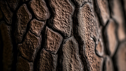 Close-Up of a Towering Oak Tree's Bark: Intricate Natural Textures and Aged Beauty in a Dense Woodland Setting