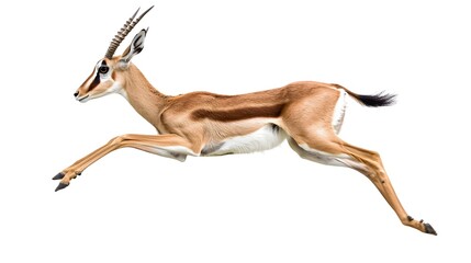 Fototapeta premium Graceful Gazelle Leaping Powerfully on White Background Showcasing Its Agility and Speed