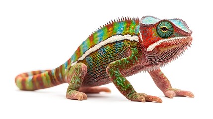 Fototapeta premium Vibrant Chameleon Showcasing Unique Textures and Colors on Clean White Background