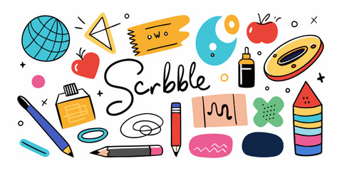 Scribble doodle paint underline set, vector children marker scratch, pen squiggle kit, black stoke. Kids hand drawn pencil abstract sketch, handwriting font alphabet, texture divider. Scribble doodle