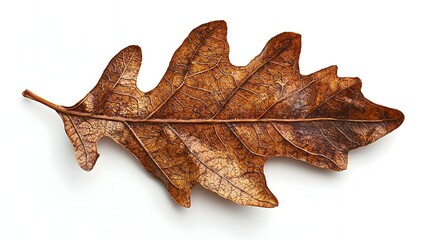 Naklejka premium Textured Oak Leaf in Autumnal Brown on White Background