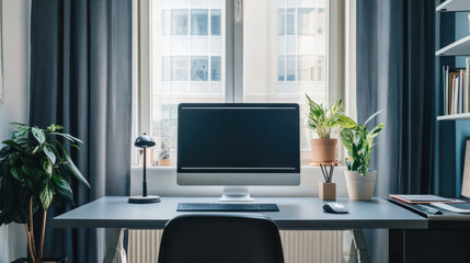A tidy and organized home office with minimalist decor, emphasizing productivity and simplicity.
