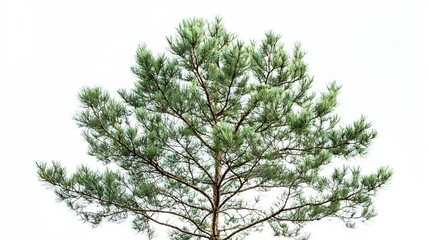 Fototapeta premium Symmetrical Evergreen Pine Tree with Dense Needles on White Background