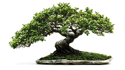 Fototapeta premium Meticulously Shaped Bonsai Tree with Intricate Design and Miniature Beauty on White Background